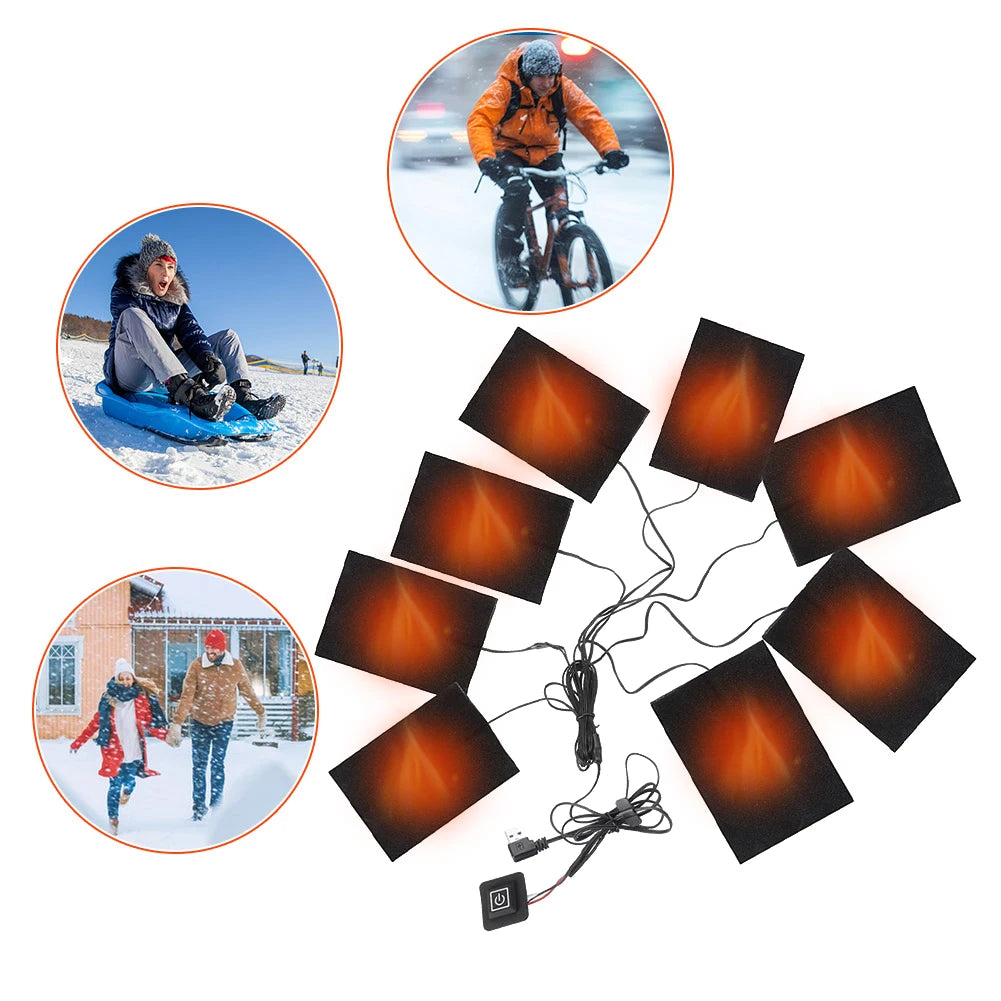 8 Area USB Clothes Heater Pad With 3 Gear Adjustable Temperature Electric Heating Sheet Heating Warmer Pad For Vest Jacket