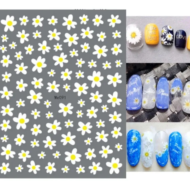 3D Flower Petal Nail Stickers Purple Pink Tulip Leaf Clover Summer Avocado Fruit Geometric Line Floral Manicure Decoration