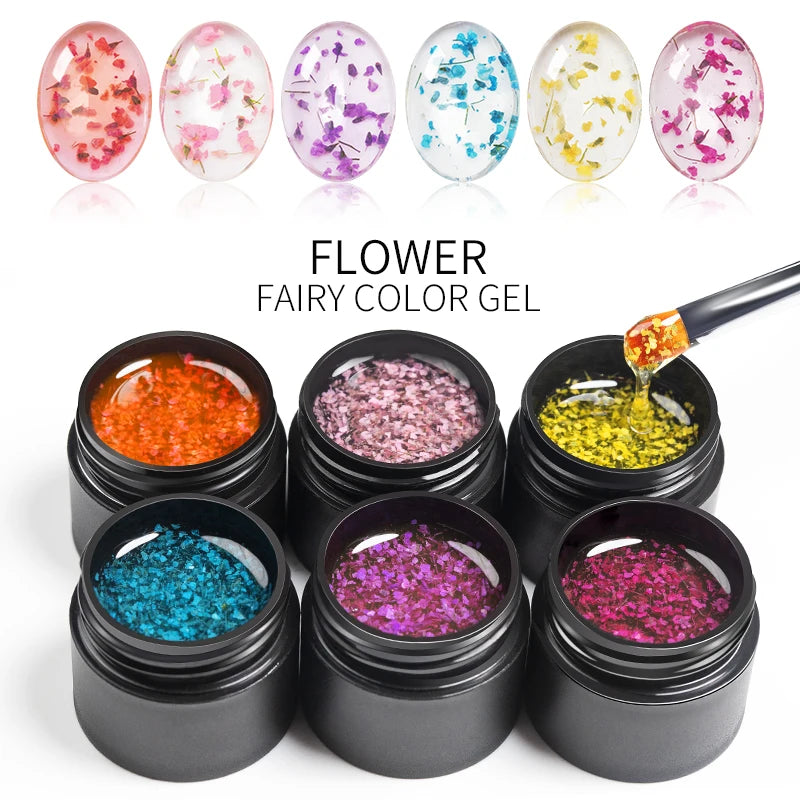 PUENTE 5ml Flower Fairy Gel Nail Polish Pink Blue Purple Natural Dried Flowers Gel For Nail Art Soak Off UV Varnish For Manicure