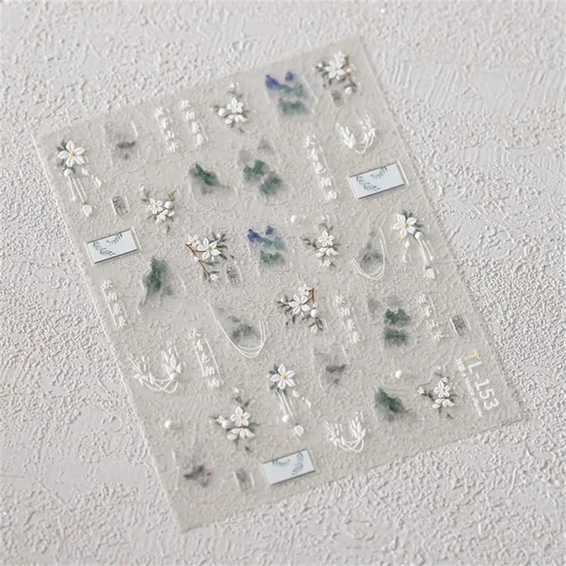 1Pcs Lovely Cat Green Potted Plant Flowers Nail Stickers 5D Reliefs Self Adhesive Nail Art Stickers Manicure Decorations Decals