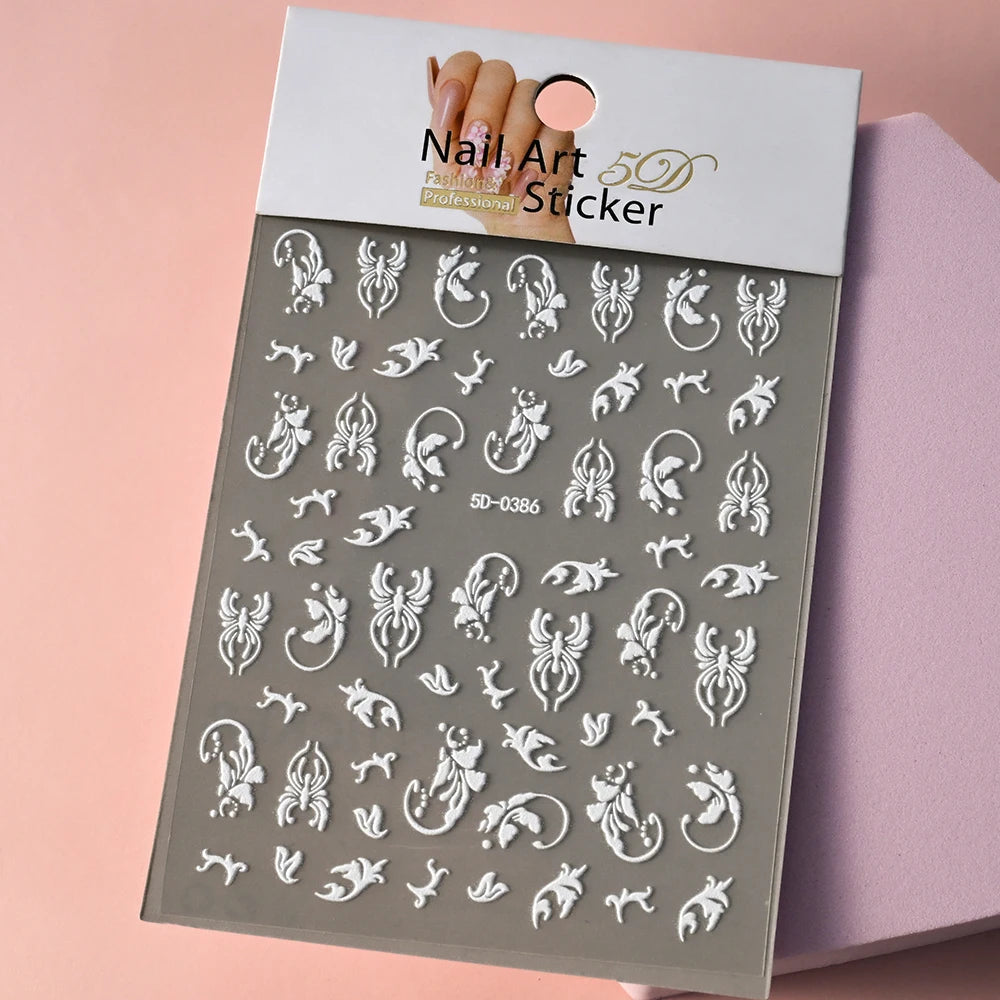 5D White Face Flowers Nail Art Stickers 8x10cm Elegant Wedding Bride White Floret Nail Decal Self-Adhesive Flowers Nail Slider