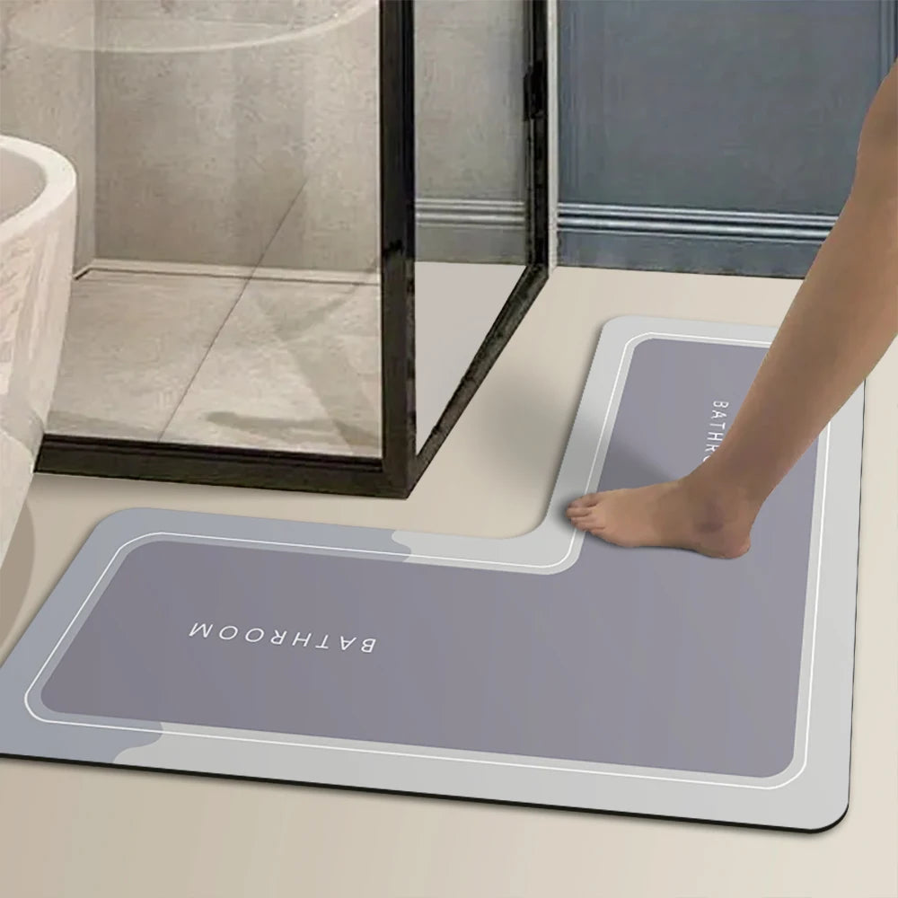 Minimalist diatomaceous earth non-slip mat L-shaped shower room door absorbent mat bathroom mat doormat