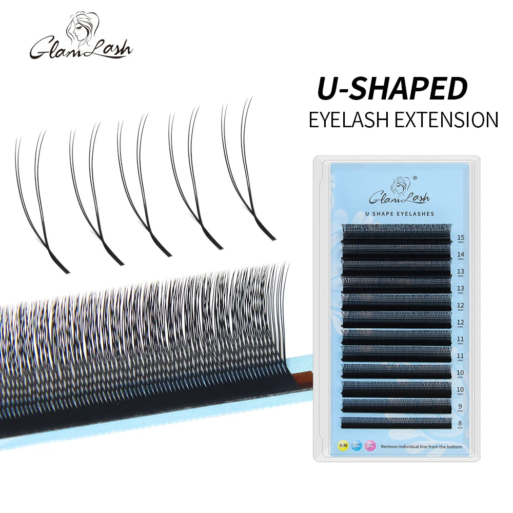 GLAMLASH U Shape YY False Eyelashes 8-15mm Mix C D Curl Double Tips Lashes Extension Hand-wowen Individual Eyelash