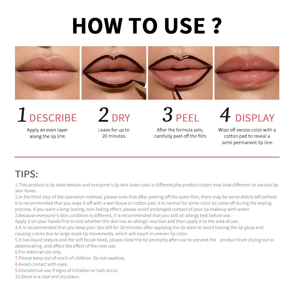 Peel Off Lip Stain Lip Liner Tattoo Long-Lasting Waterproof Smudge-Proof Transfer-Proof Matte Lipliner Magic Lip Cosmetic
