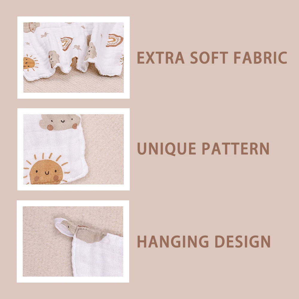 HappyFlute 5PCS Set Super Soft Bamboo Cotton Fabric Towels Hangable Baby Bibs And Cleaning Wipes for Home And Travel Use