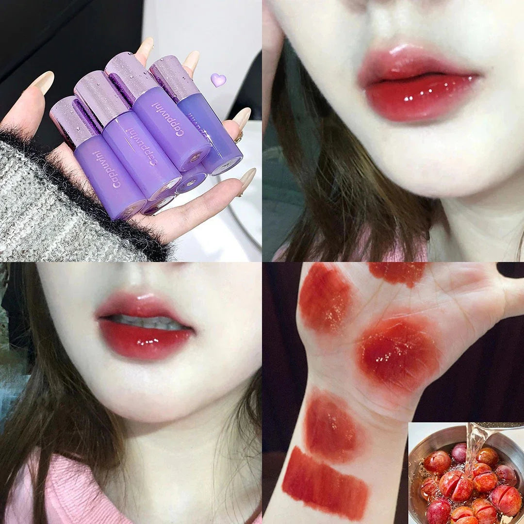 Water Light Lip Gloss Purple Mulberry Mirror Glass Lip Glaze Moisturizing Plump Lip Non Stick Cup Waterproof Long Lasting Makeup