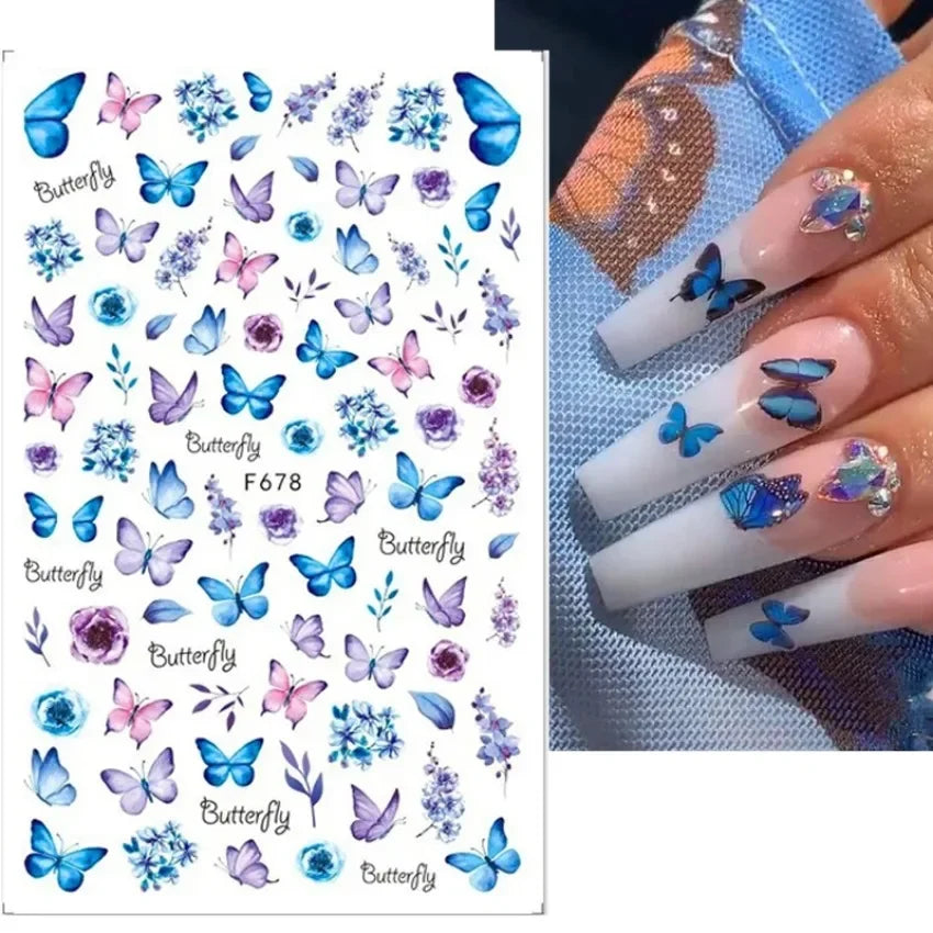 1PCS Black White Butterfly Laser Nail Stickers Y2K Nail Art Decoration Abstract Lines Bronzing Flowers Stickers For Nails