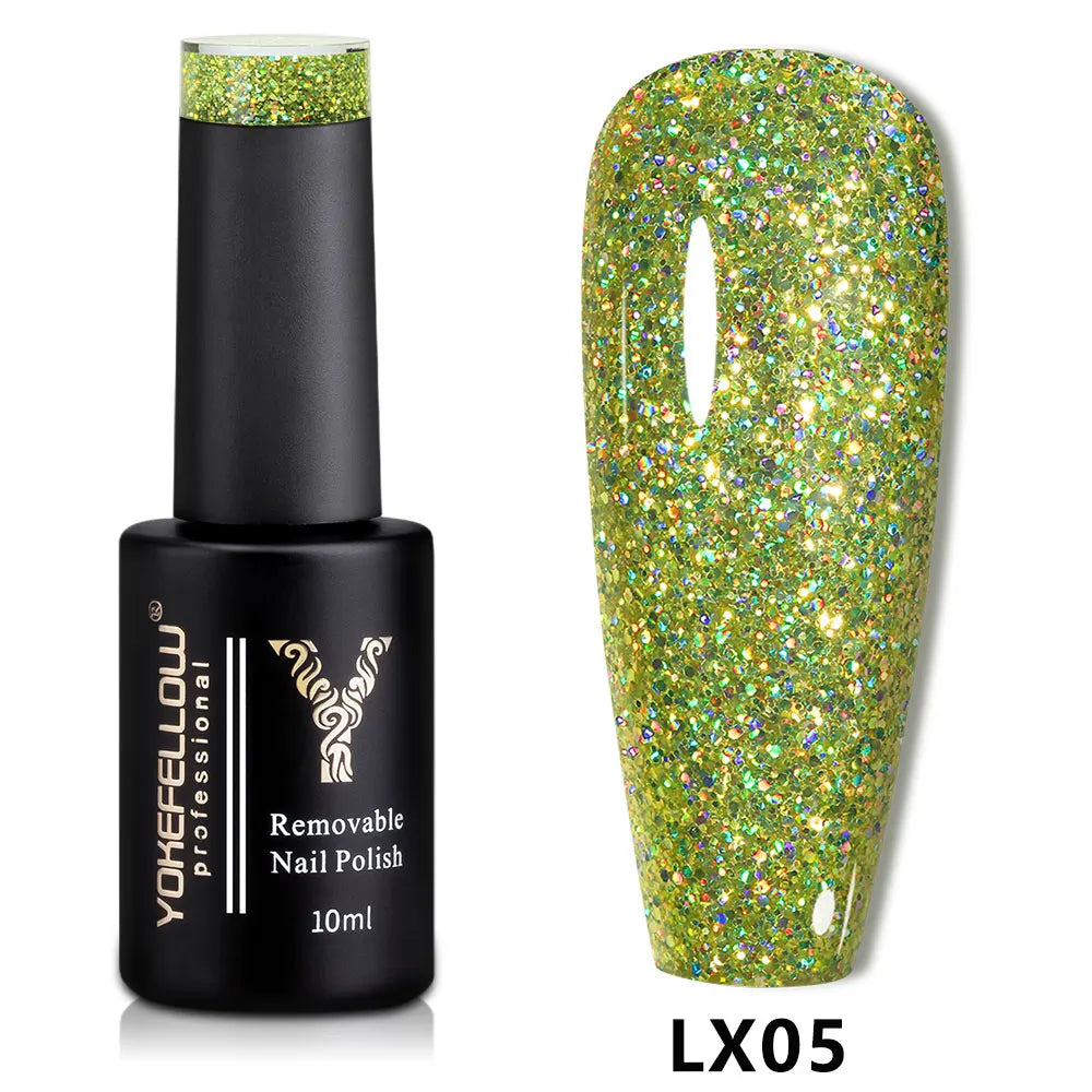2024 New YOKEFELLOW 10ML Reflective Glitter Gel Nail Polish Soak Off UV Gel Varnish Colorful Nail Gel Polish For Manicure