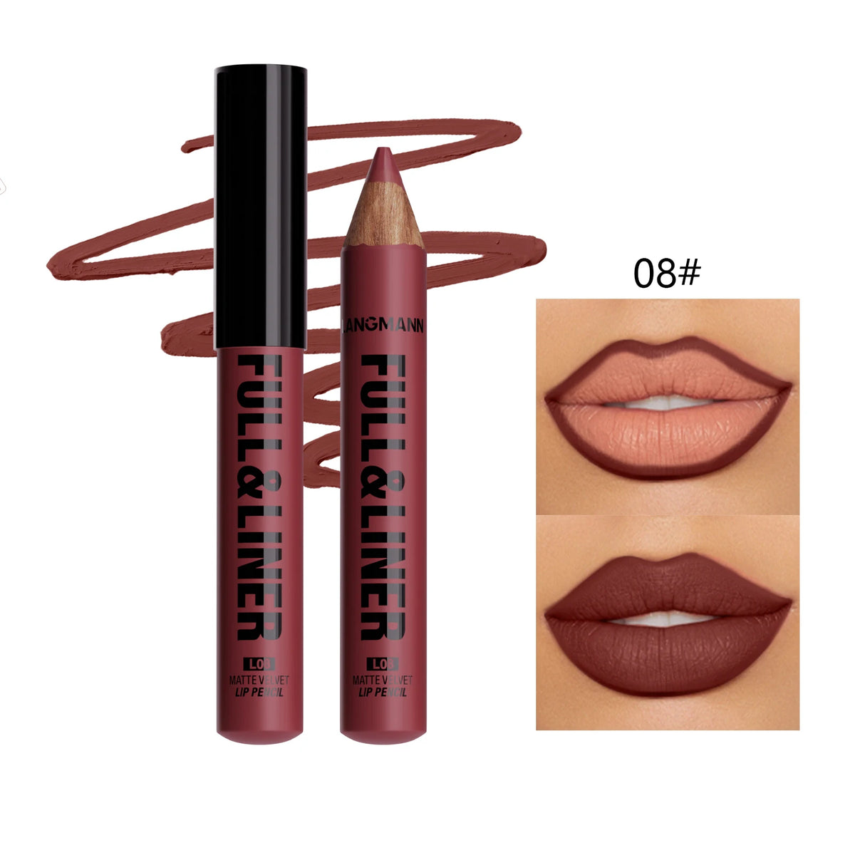 Matte Lip Liner, Lipstick, Wooden Pen Can Be Cut, Lip Liner Lasts for A Long Time,Does Not Stick To The Cup,Does Not Fade