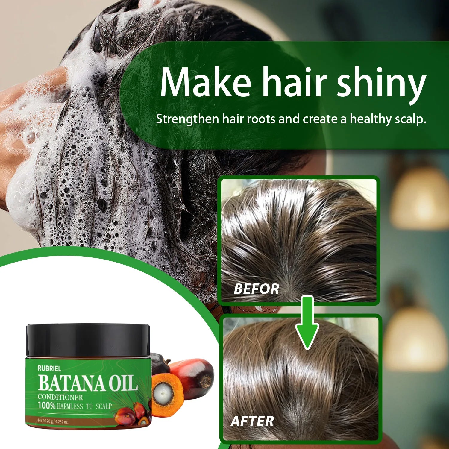 120g Batana Oil Shampoo & Conditioner Set Strengthens Hair Roots Repairs damaged Hair Deeply Nourishment Smooth Hair Conditioner