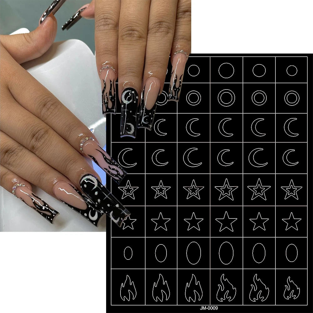 24 Patterns Airbrush Stencils Nail Art Stickers Hollow Butterfly/Flower/Bow/French Line Printing Templates Nail Decal DIY Tools