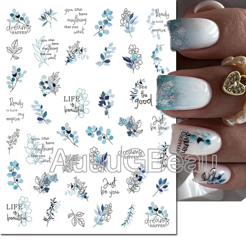 3d Nail Art Decals Geometric Lines Daisy Sunflowers Letters Adhesive Sliders Nail Stickers Decoration For Manicure