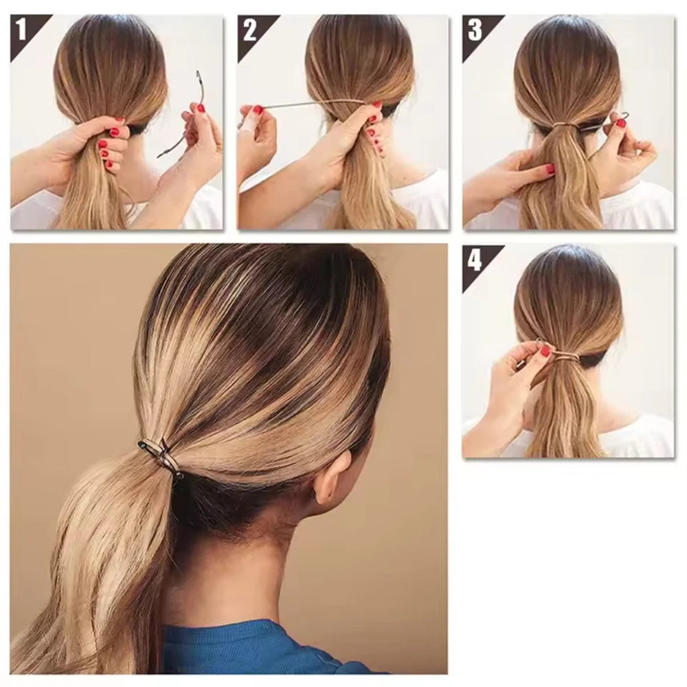 6pcs Girls Headwear Bungee Gum Band With Hook Elastic Bows Hair Band Ponytail Holder Elastic Clips