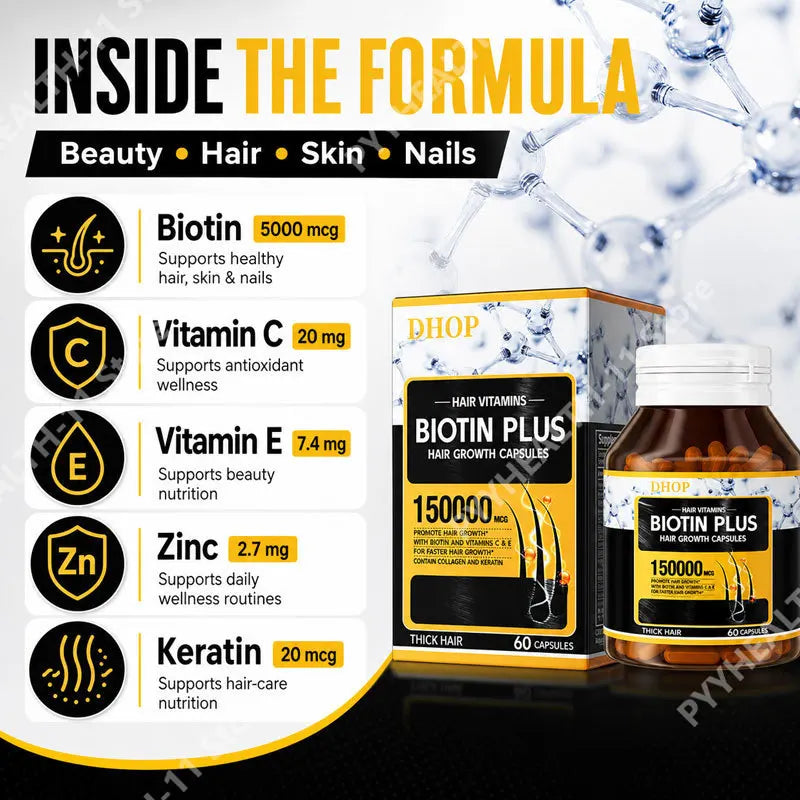 Biotin Plus Hair Growth Capsules with Collagen and Keratin, Vitamins A C E B12 Folate Hair Vitamins Hair Nutrition Support