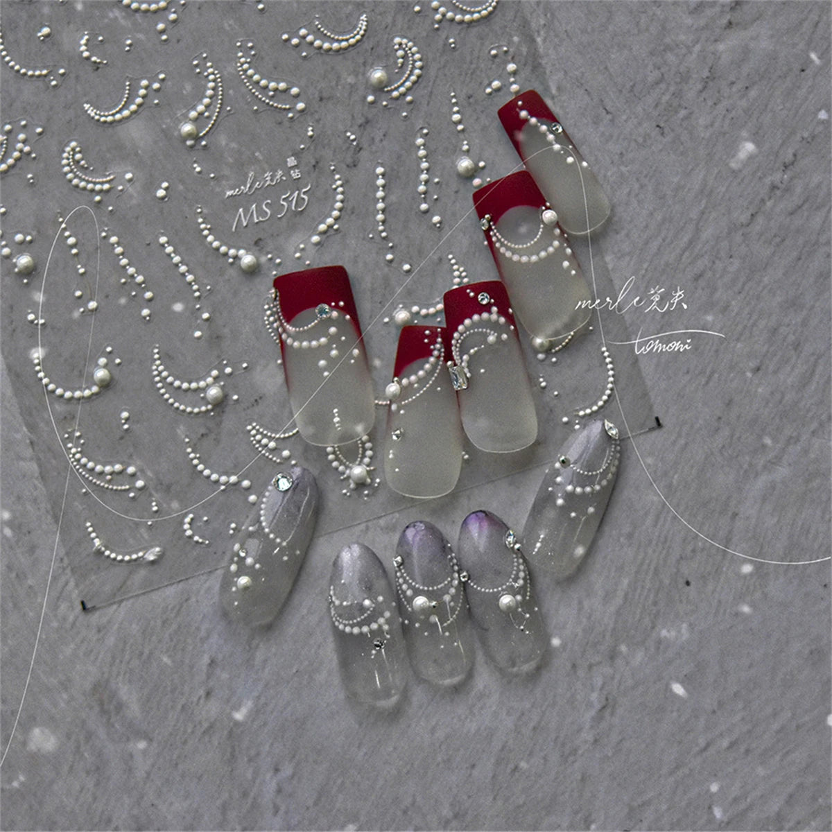 1pcs Elegant 5D Pearl Lace Wave Nail Art Stickers Exquisite White Lines Nail Decoration Decals DIY Self Adhesive Transfer Slider