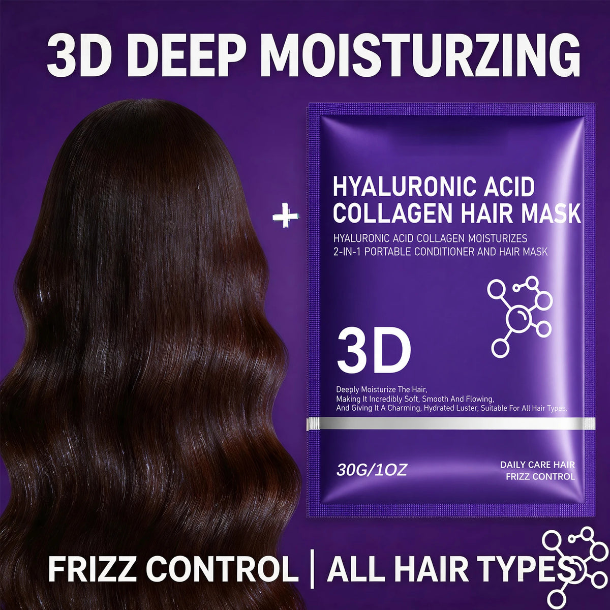 Hyaluronic Acid Collagen Hair Mask for Dry Damaged Hair,Deep Moisturizing Frizz Control Smooth Hydrating Restore Shine Hair Care