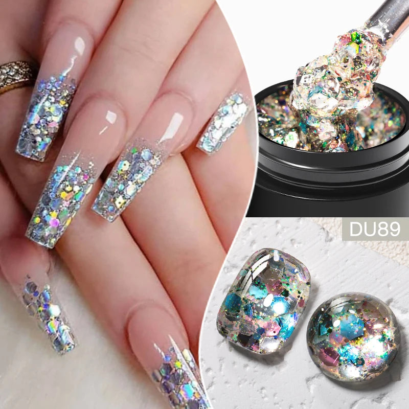 8ML Glitter Gel Nail Polish Shining Mineral Sequins Soak Off UV LED Nail Gel Semi Permanent Nail Art Supplies for Manicure
