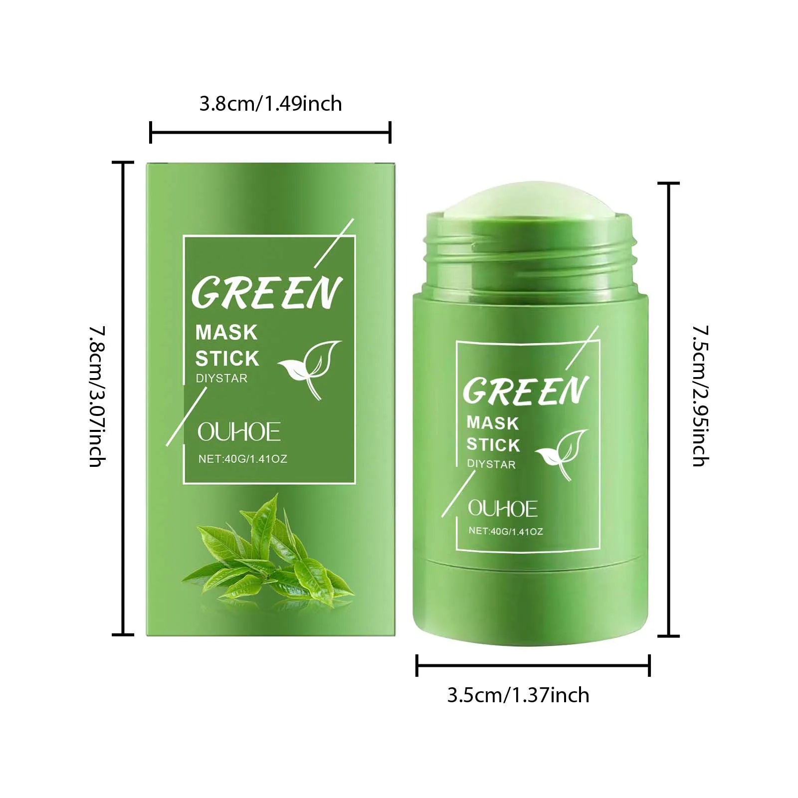 1~5PCS Green Tea Clay Stick For Face Green Mask Stick Smear Acne Shrink Blackhead Green Tea Extract Facial Mask Pore Cleansing