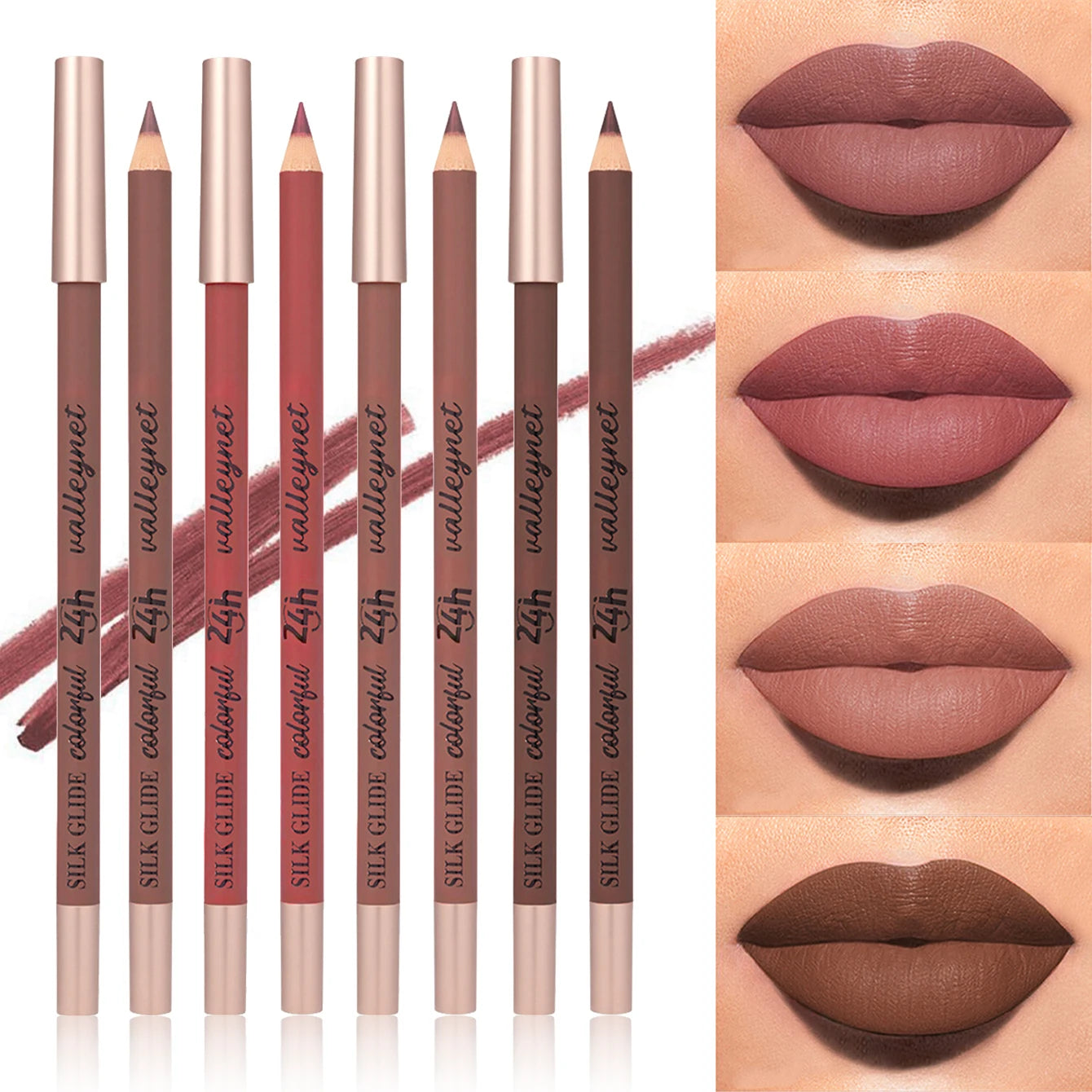 4 Pcs/set Brown Matte Lip Liner | Creamy Waterproof  Long-lasting Waterproof Highly Pigmented Velvety Finish Lip Combo Makeup
