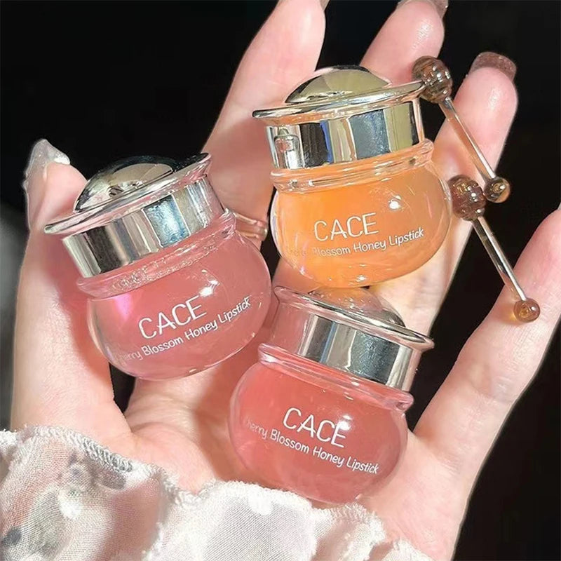 CACE Cherry Blossom Honey Lip Balm — Deeply Hydrating and Plumping, Water-Rich Glossy Finish, Non-Sticky, Long-Lasting Moisture