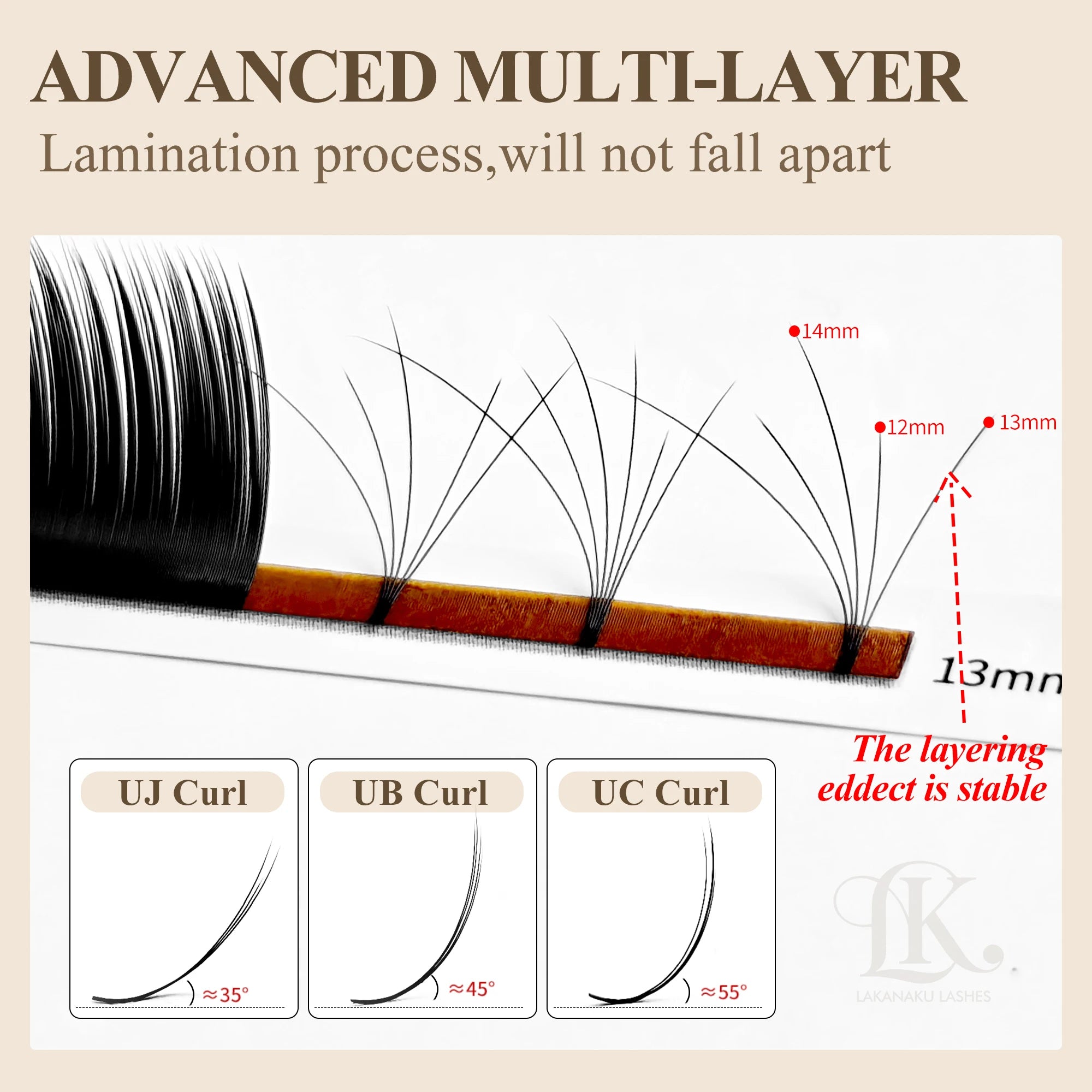 LAKANAKU UB UC UJ Curl Camellia Lashes with Adhesive Eyelash Extensions Russian Volume Fans Fluffy Lashes Premade Fan Lashes