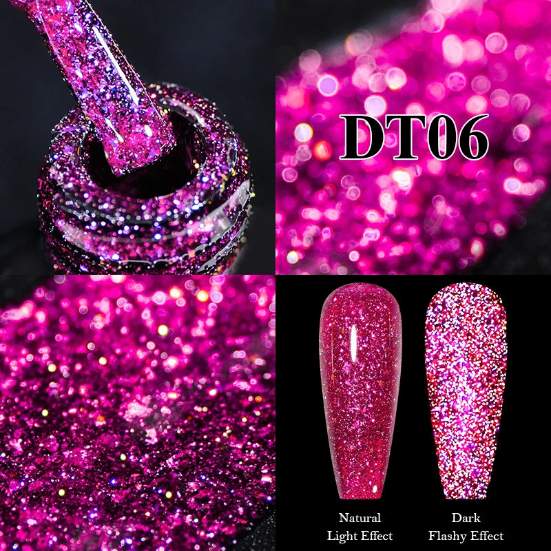 MEET ACROSS 7ml Reflective Glitter Gel Nail Polish Pink Green Purple Sparkling Soak Off UV Gel Polish for Manicure DIY Nail Art