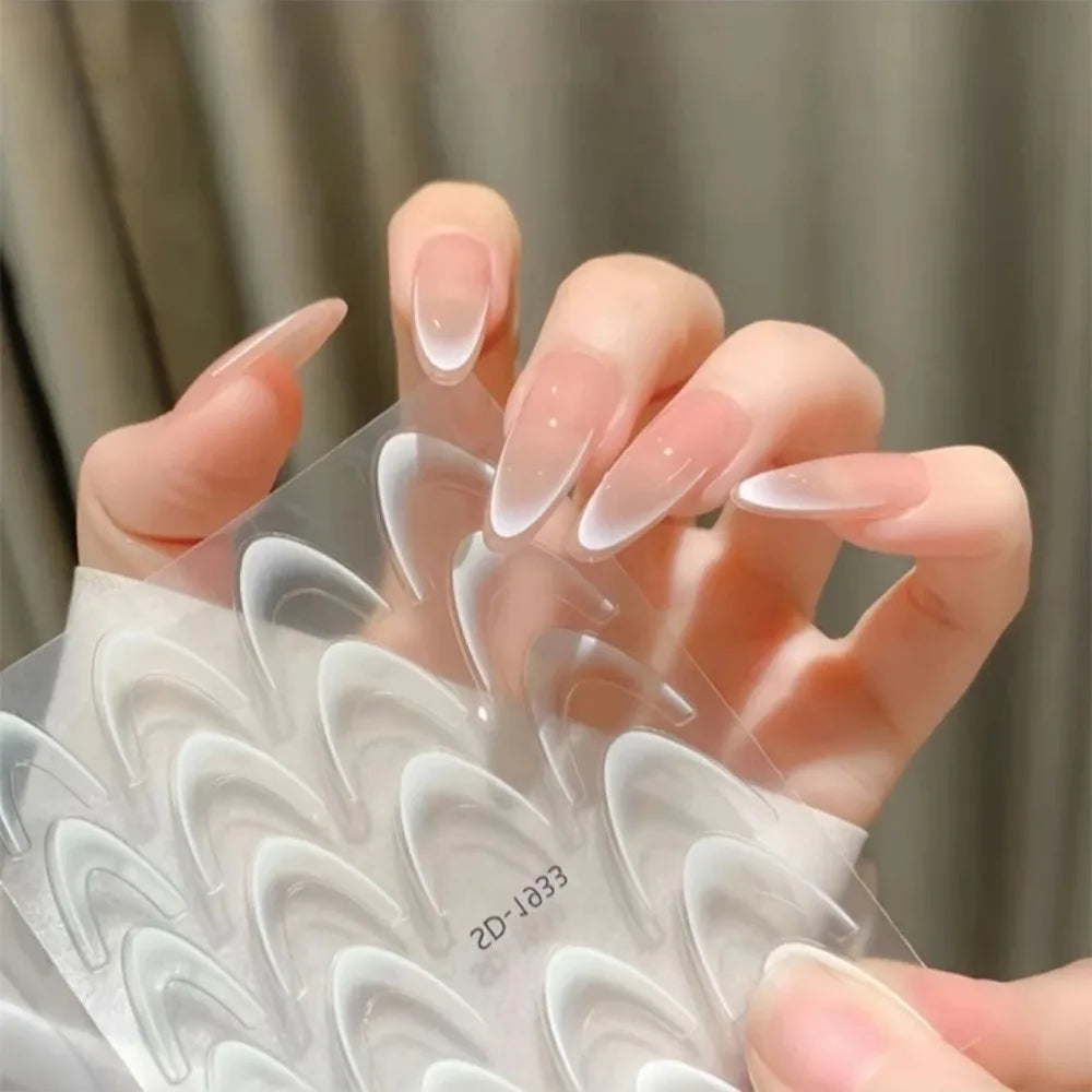 2 Sheets French Gradient Line Nail Art Stickers 3D Self Adhesive White Black Household Salon Manicure Supply