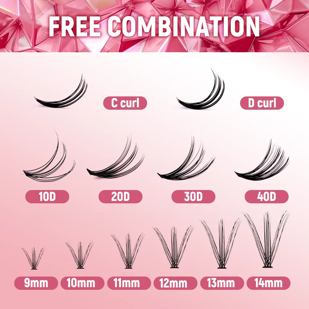 Fadvan DIY 280 Cluster Lashes Natural C/D Curl Individual Mink Eyelashes Makeup Supplies at home