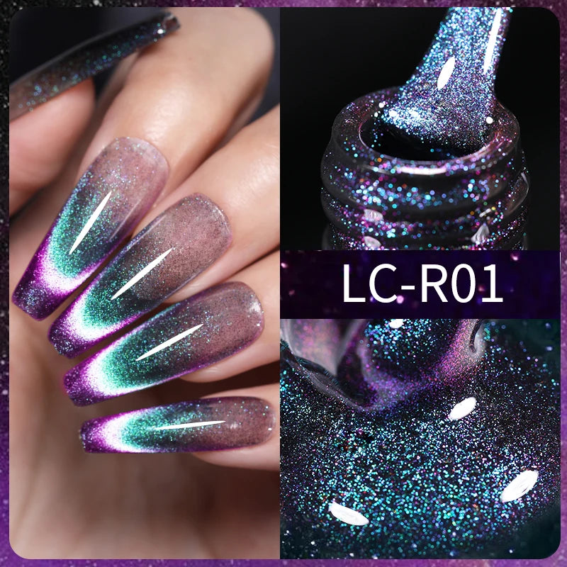 LILYCUTE 7ml 9D Black Crystal Cat Magnetic Gel Nail Polish Laser Silver Glitter Semi Permanent Manicure For Nail Art Gel Varnish