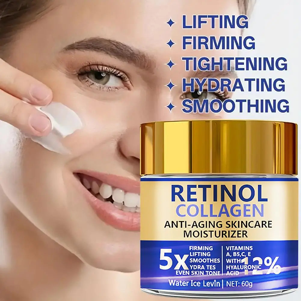 Retinol Collagen Anti Aging Face Cream Moisturizer 60g 5X Firming Lifting Cream with Hyaluronic Acid, Smooth Hydrate Skin Care