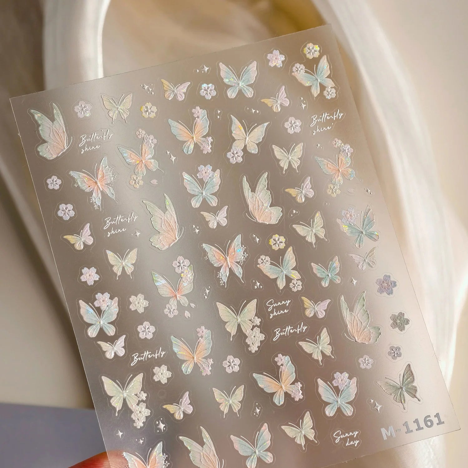 Light Blue 5D Nail Art Stickers Cartoon Cat Cherry Apple Clock Starfish Shell Blossom Decal Self Adhesive Sweet Fresh Manicure