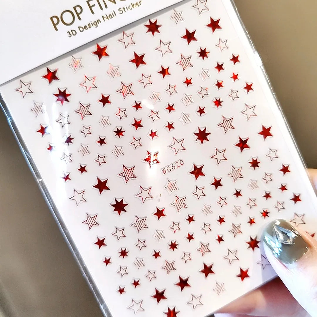 Shiny Gold Star Moon Sun Nail Stickers for Manicure Accessories Heart Feather Animals Printing Self Adhesive Nail Wrap