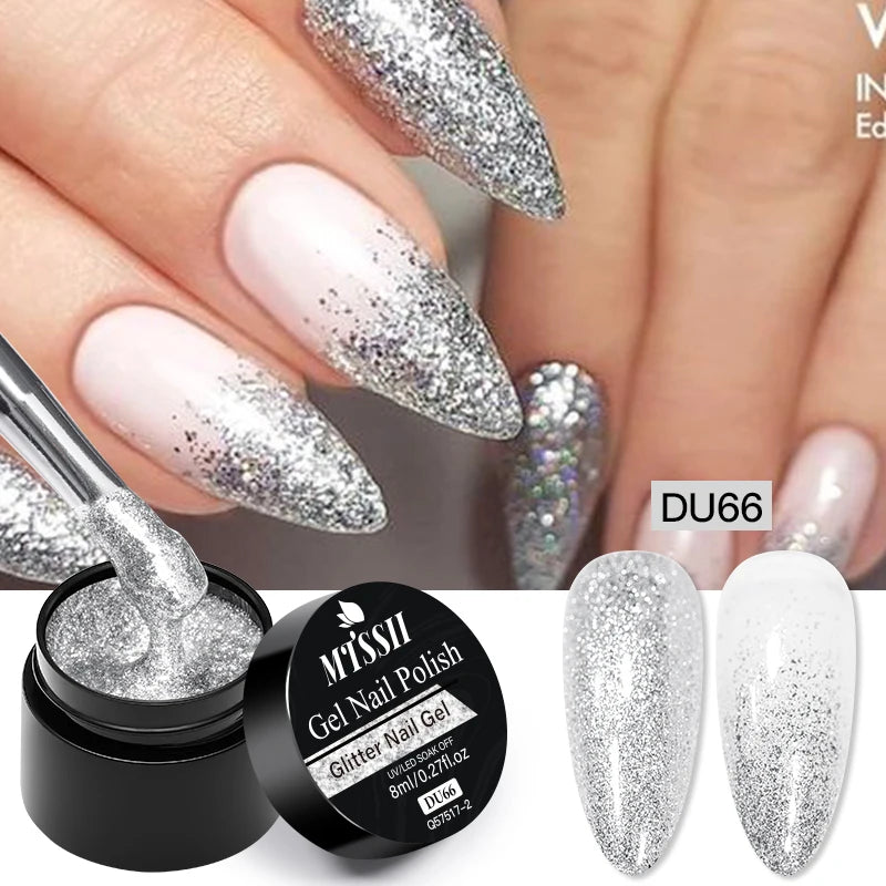 8ML Glitter Gel Nail Polish Shining Mineral Sequins Soak Off UV LED Nail Gel Semi Permanent Nail Art Supplies for Manicure