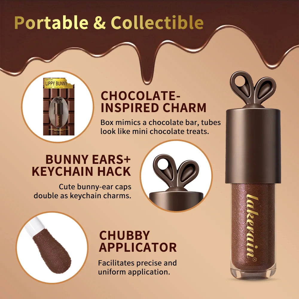 Long lasting Moisturizing Lip Gloss with Bunny Keychain Lip Stain LIPPY BUNNY Plump Lips Chocolate Glow Cosmetics Makeup