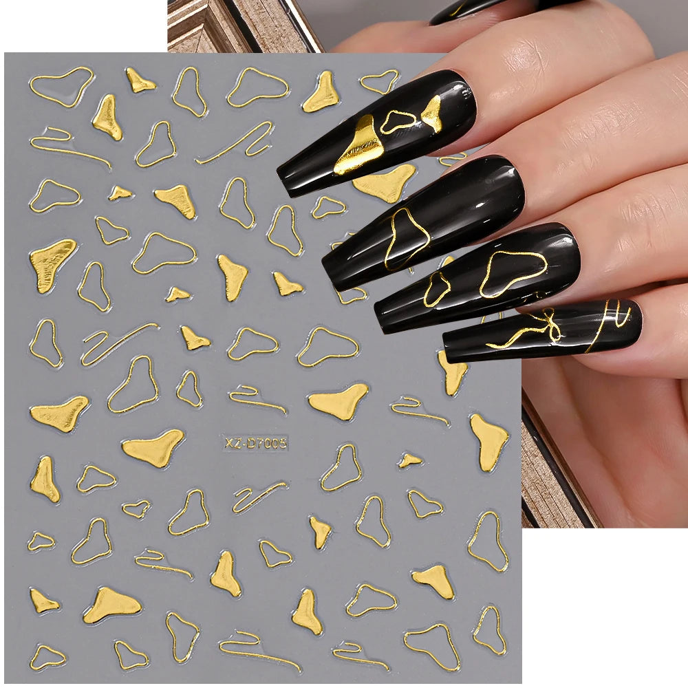 1pc Y2K-Inspired 3D Metallic Nail Stickers Geometric Marble & Bronzing Designs Nail Sliders Self-Adhesive Sparkling Manicure DIY