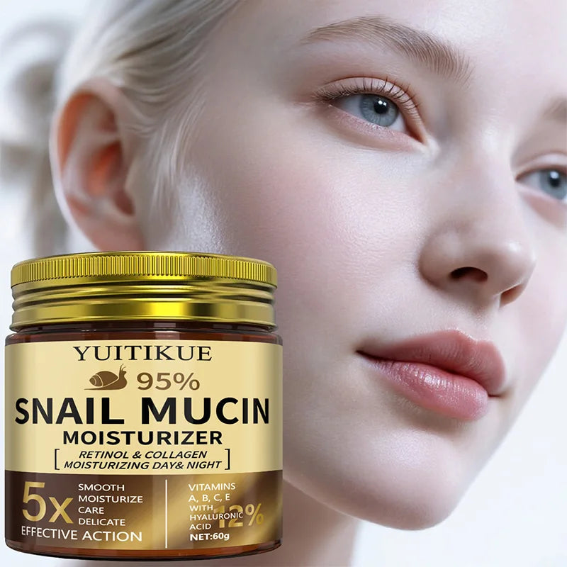 YUITIKUE 95% Snail Mucin Moisturizer, 5X Effective Action, Retinol & Collagen Day & Night Hydrating Cream 60g