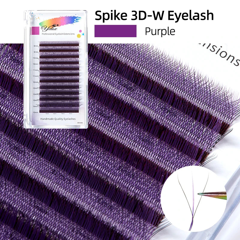 Yelix New Premade Spikes Eyelash Extension Black Purple Spike 3D-W Lash Extensions Supplies Fluffy Volume Fans Individual Lashes