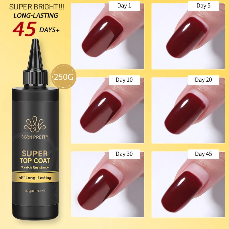 BORN PRETTY 250g Super Top Coat Gel Nail Polish Base Gel Matte Top Coat Jelly Gel Rubber Base Gel Soak Off Big Volume Varnish