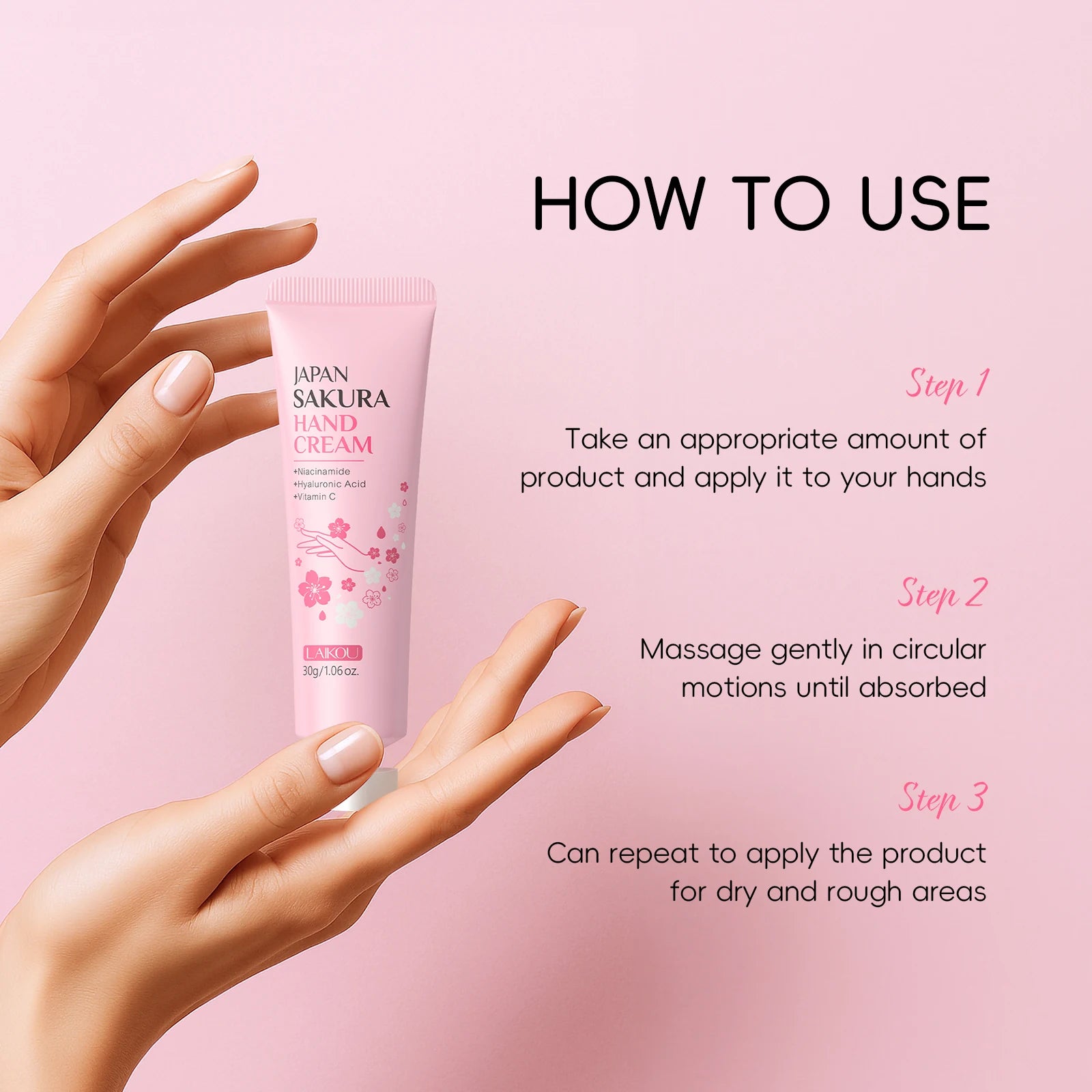LAIKOU Japan Sakura Hand Cream Hydrating Hand Moisturizer Smoothing Radiant Treatment Refreshing Scent Hand Balm