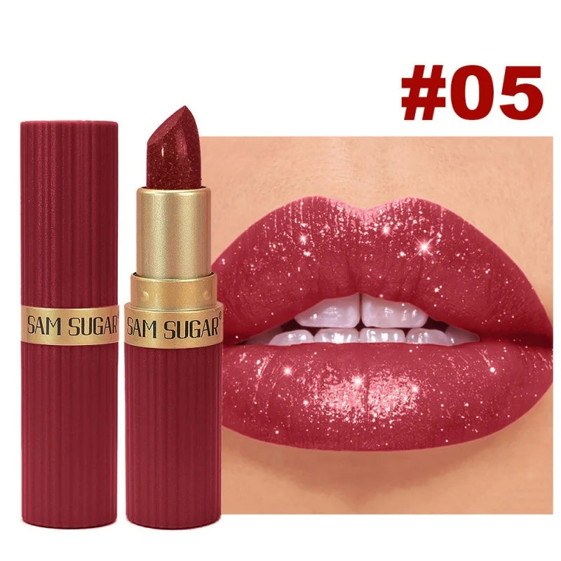Diamond Pearlescent Lipstick Glitter Shiny Metallic Lipstick Lip Tint Long Lasting Nude Shimmer Shiny Lip Gloss Makeup