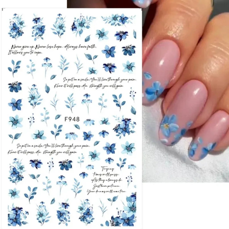 3D Flower Petal Nail Stickers Purple Pink Tulip Leaf Clover Summer Avocado Fruit Geometric Line Floral Manicure Decoration