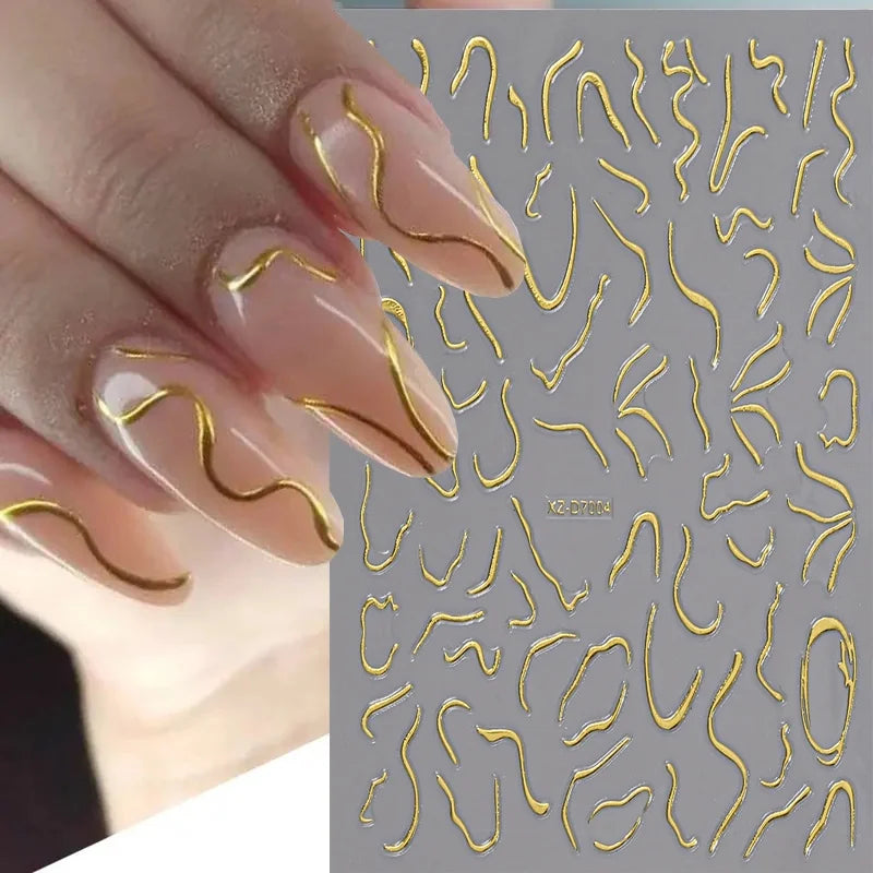 1pc Y2K-Inspired 3D Metallic Nail Stickers Geometric Marble & Bronzing Designs Nail Sliders Self-Adhesive Sparkling Manicure DIY