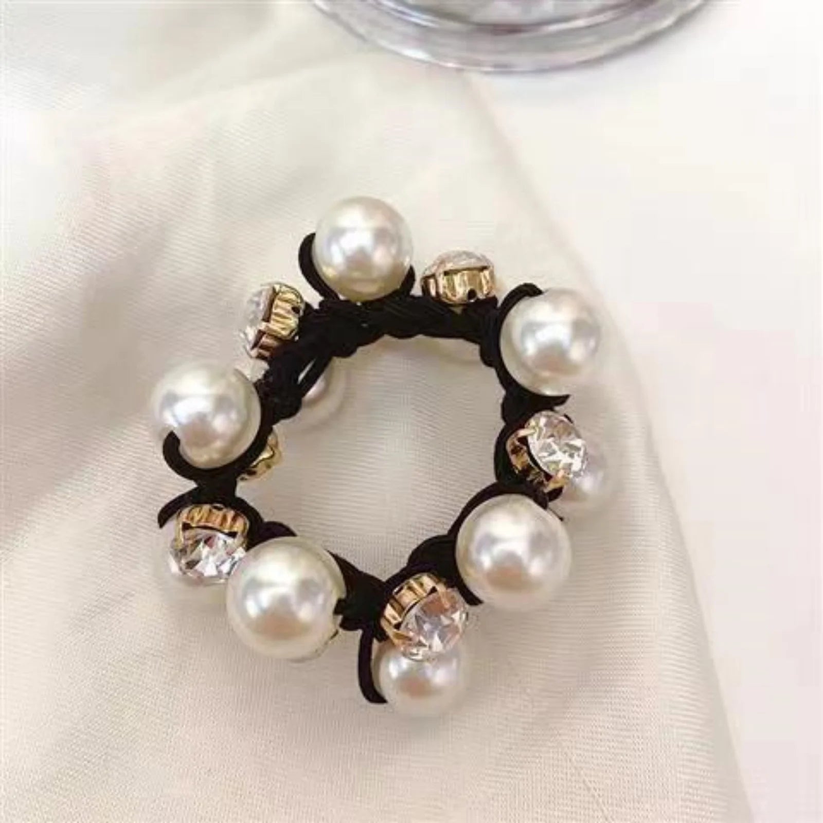 1Pc Pearl - Studded Hair Scrunchies for Women, Sparkling Rhinestone Elastic Hair Bands, Elegant Hair Decor