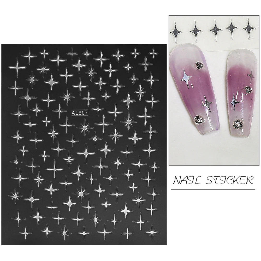 1pcs Star-Themed Nail Art Stickers 3D Self-Adhesive Plastic Decals With Glitter Finish Anime Rectangle Shape Ideal For DIY Nails