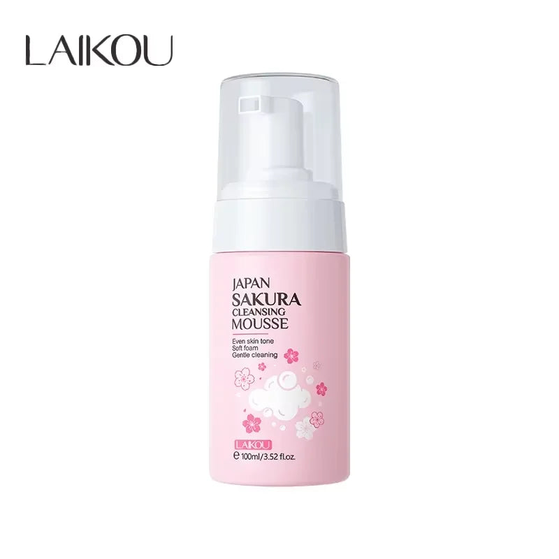 LAIKOU Japan Sakura Cleansing Mousse Gentle Foam Face Wash Even Skin Tone Deep Cleansing Non-Irritating Facial Cleanser 100ml