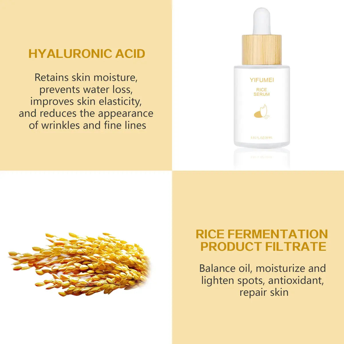 Rice Face Serum Niacinamide Hyaluronic Acid Soothing Brightening Deep Moisturizing Firmness Facial Essence Non-Comedogenic Serum