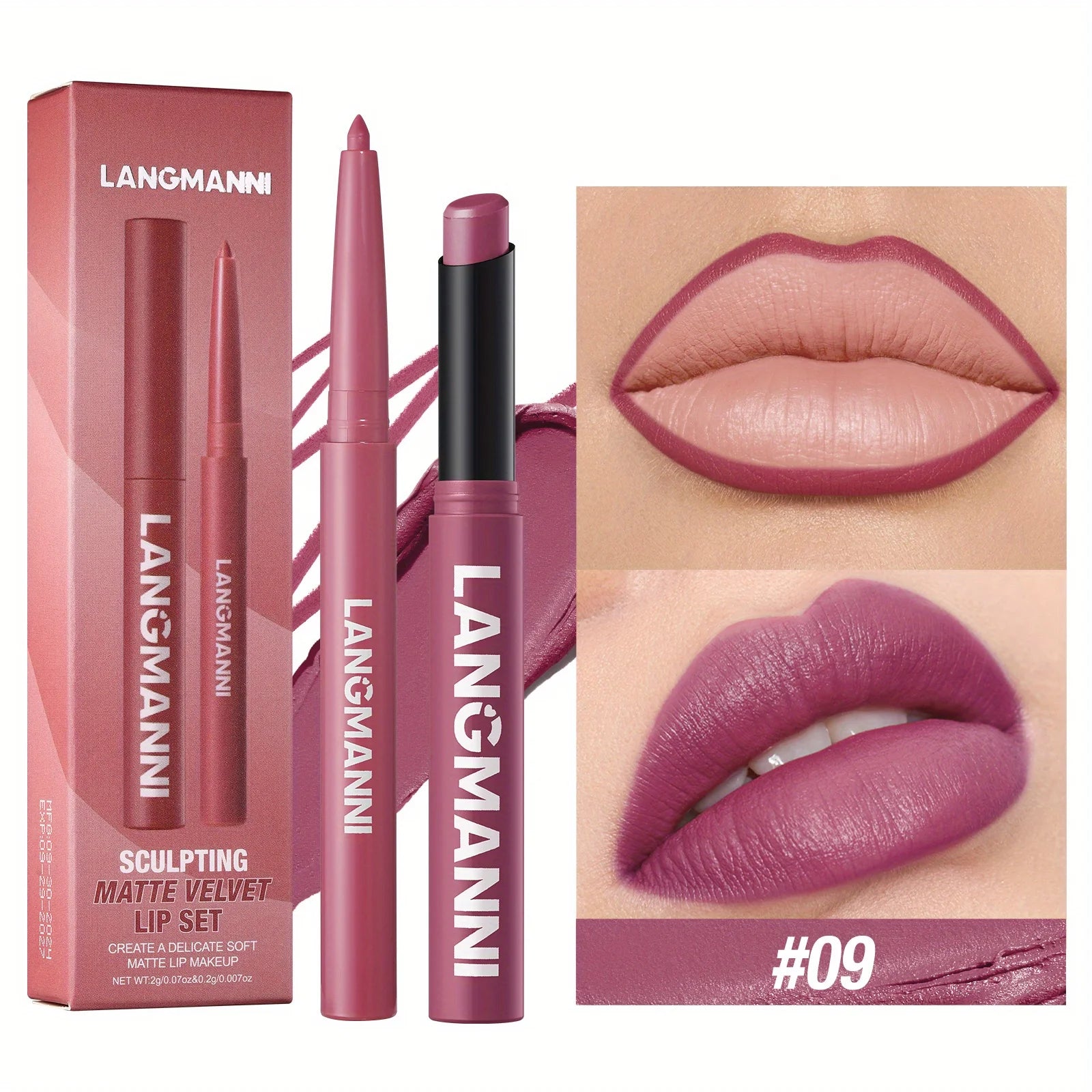 Oblique Rotating Matte Lipstick Lasting & Matte Lip Liner 2 Combination Set