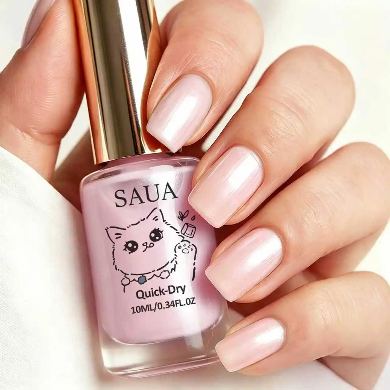 Pink Pearlescent Nail Polish; Quick-Drying, No Lamp Required, Long-Lasting Formula; Adds a Pearly Sheen and Brightens the Nail S