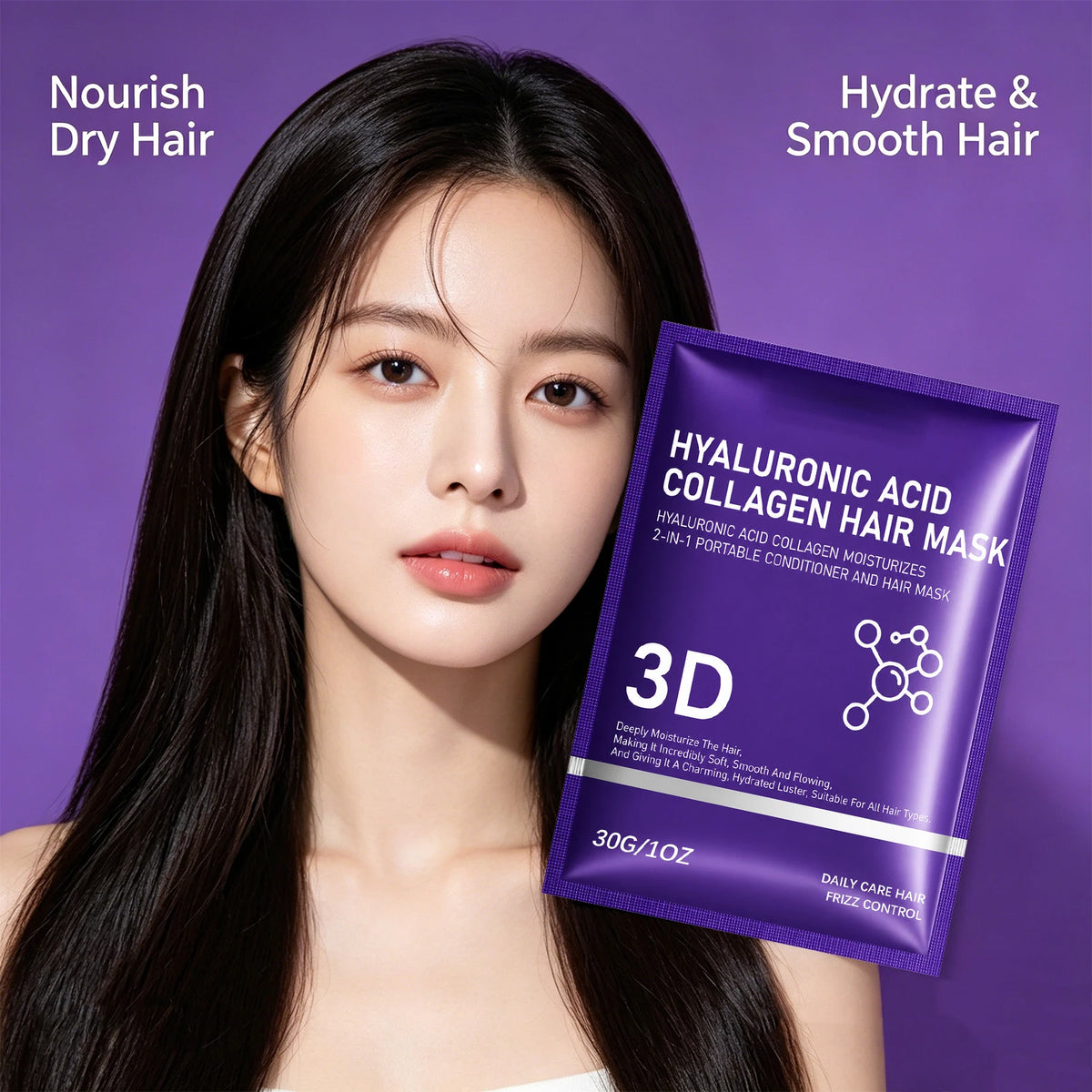 Hyaluronic Acid Collagen Hair Mask for Dry Damaged Hair,Deep Moisturizing Frizz Control Smooth Hydrating Restore Shine Hair Care