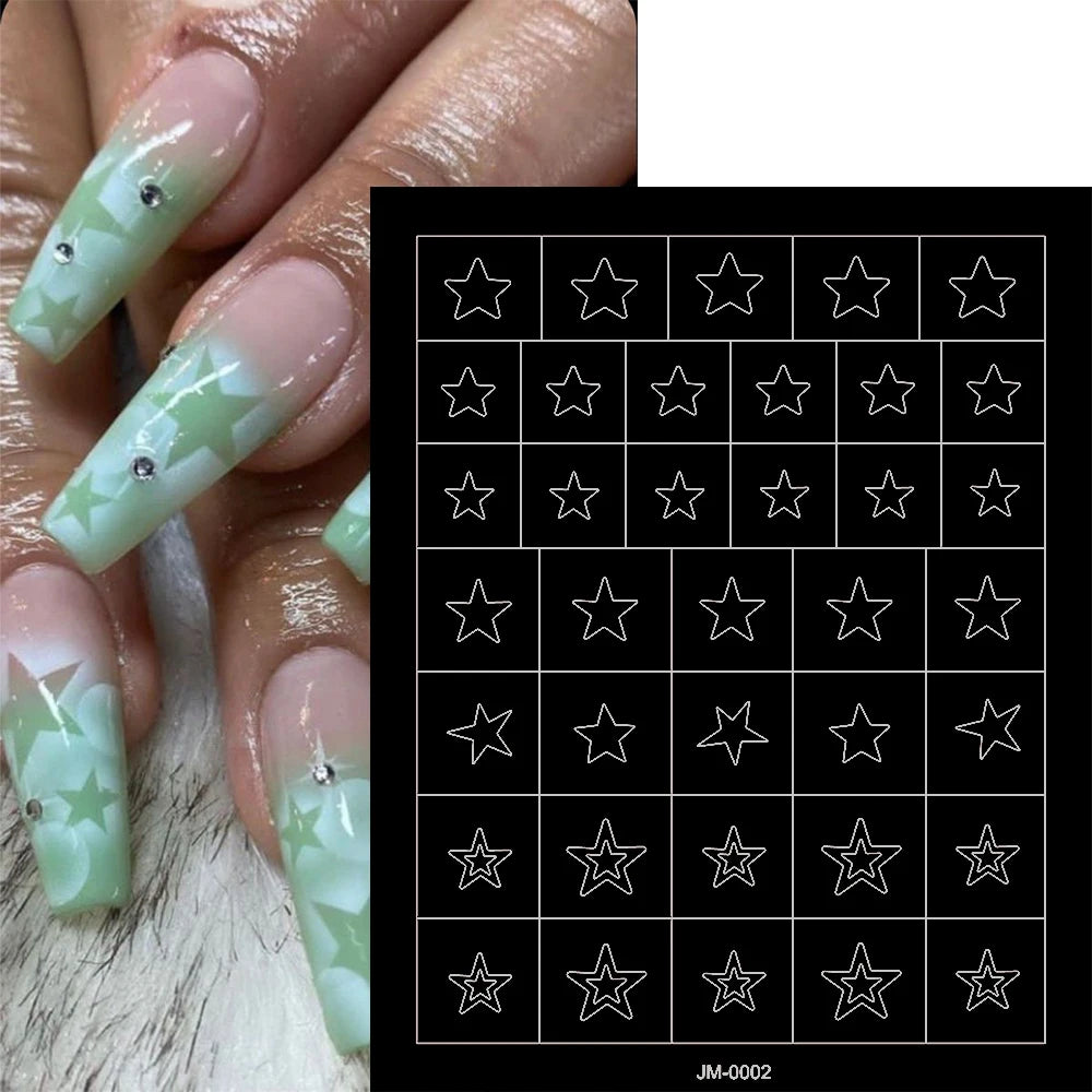 24 Patterns Airbrush Stencils Nail Art Stickers Hollow Butterfly/Flower/Bow/French Line Printing Templates Nail Decal DIY Tools